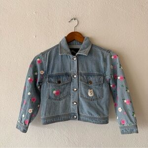 Squishmallows Girls Denim Jacket Size 7/8 Floral Owl Cat Graphic